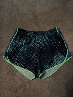 Girls Navy and Teal Nike Athletic Shorts with Lime Trim